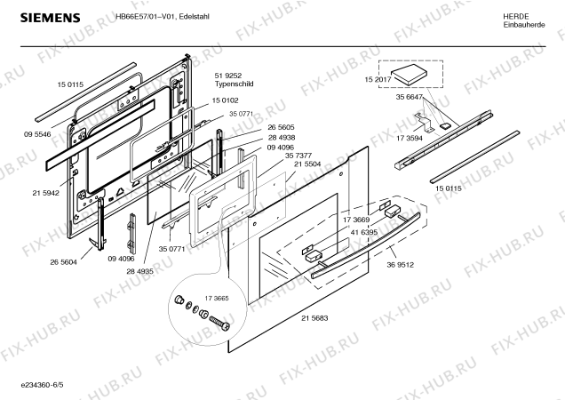 Взрыв-схема плиты (духовки) Siemens HB66E57 - Схема узла 05