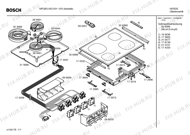 Схема №1 NPQ651AEU с изображением Стеклокерамика для электропечи Bosch 00216477