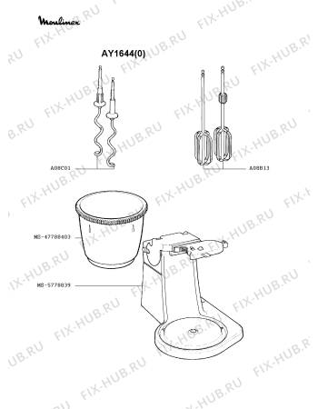 Взрыв-схема блендера (миксера) Moulinex AY1644(0) - Схема узла 6P000738.6P2