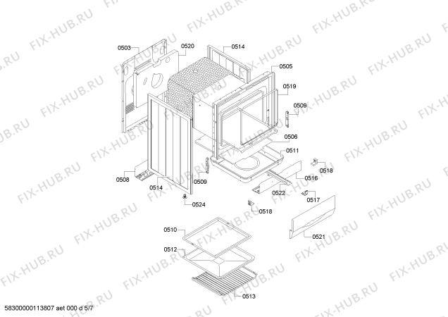 Взрыв-схема плиты (духовки) Bosch HSW745020N - Схема узла 05