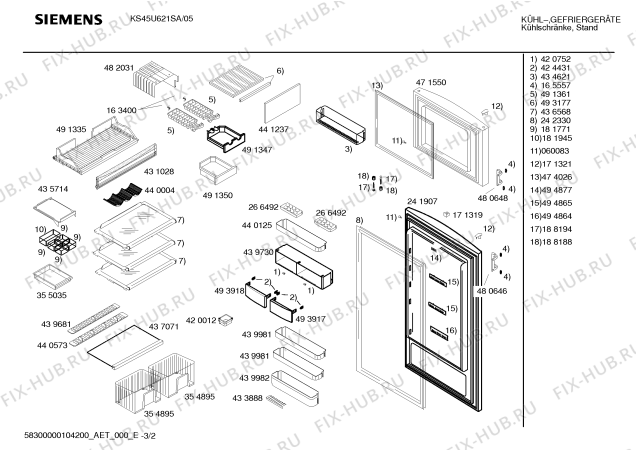 Схема №1 KS45U621SA с изображением Дверь для холодильной камеры Siemens 00241907