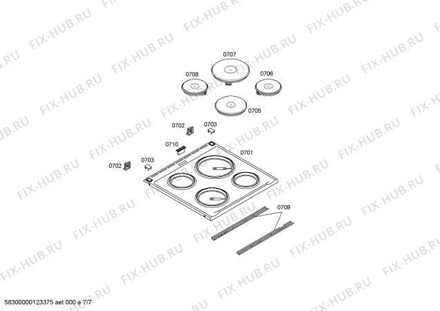 Взрыв-схема плиты (духовки) Bosch HSN121020 Bosch - Схема узла 07