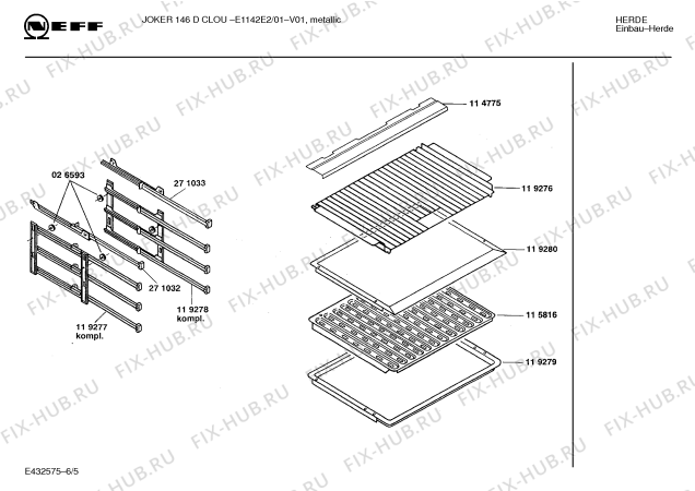 Схема №5 E1142E1 JOKER 146 D CLOU с изображением Ручка управления духовкой для плиты (духовки) Bosch 00153876
