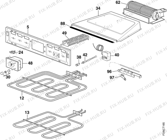 Взрыв-схема плиты (духовки) Faure CFC514R1   FAE P.FAU - Схема узла Electrical equipment