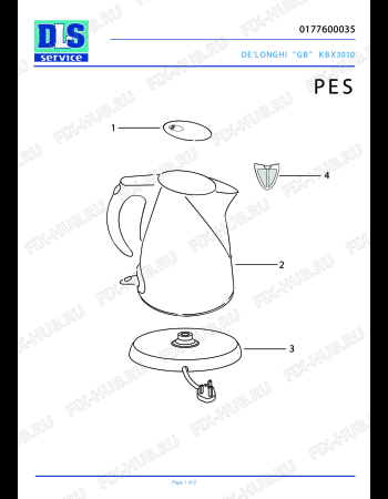 Схема №1 KBX 3010 с изображением Элемент корпуса для чайника (термопота) DELONGHI CE1001