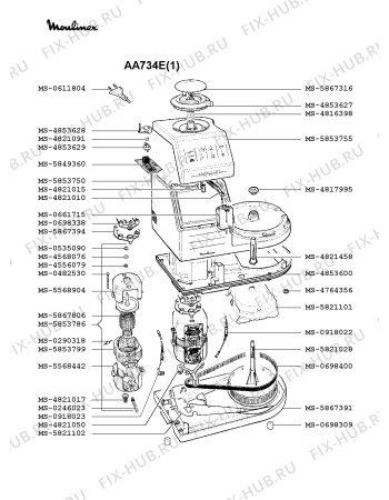 Взрыв-схема кухонного комбайна Moulinex AA734E(1) - Схема узла 1P000176.5P2