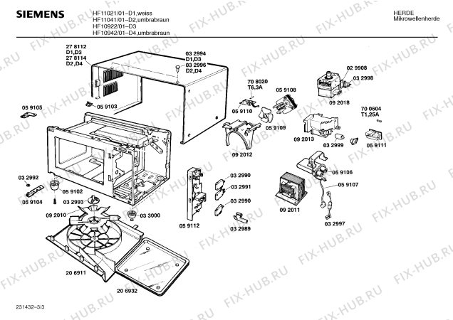 Взрыв-схема микроволновой печи Siemens HF11021 - Схема узла 03
