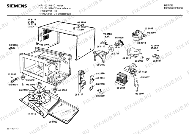 Взрыв-схема микроволновой печи Siemens HF11041 - Схема узла 03