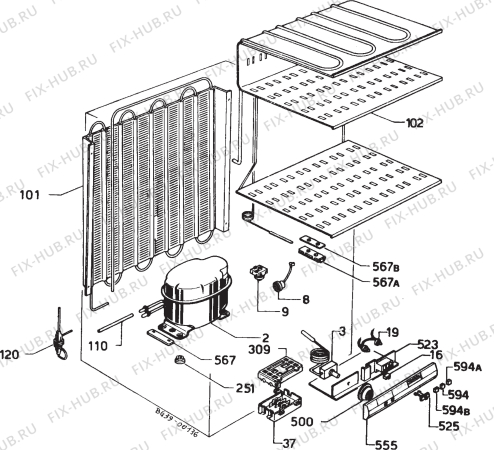 Взрыв-схема холодильника Rex RPL120FL - Схема узла Refrigerator cooling system