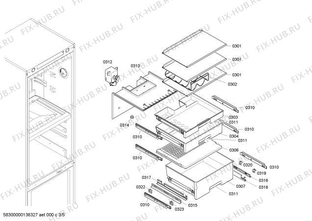 Схема №3 K5660X0 с изображением Панель управления для холодильной камеры Bosch 00673843