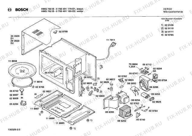 Взрыв-схема микроволновой печи Bosch 0750491180 HMG762B - Схема узла 03