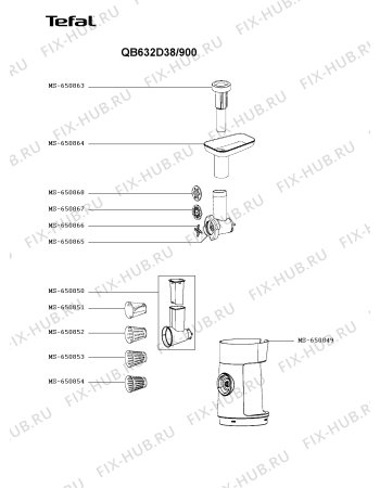 Взрыв-схема кухонного комбайна Tefal QB632D38/900 - Схема узла NP005942.3P4