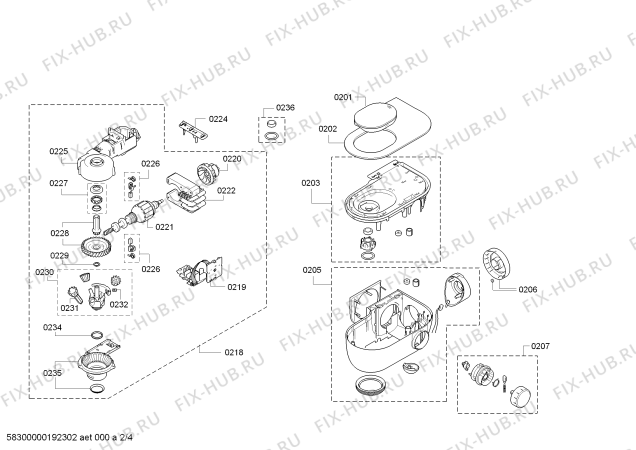 Взрыв-схема кухонного комбайна Bosch MUM50136 - Схема узла 02