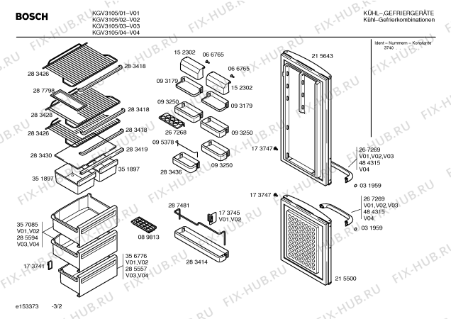 Взрыв-схема холодильника Bosch KGV3105 - Схема узла 02