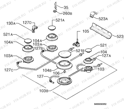 Взрыв-схема плиты (духовки) Zanussi ZGL62IB - Схема узла Functional parts 267