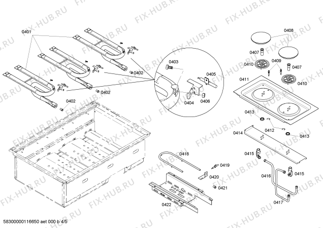 Схема №4 CGB48RSBU с изображением Патрубок для плиты (духовки) Bosch 00414990