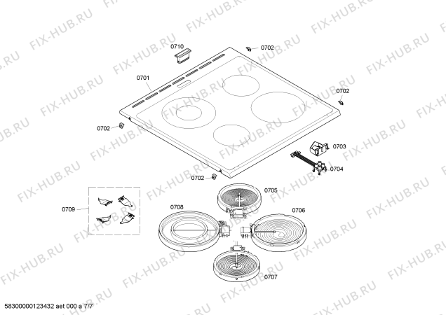 Взрыв-схема плиты (духовки) Siemens HL423200X - Схема узла 07
