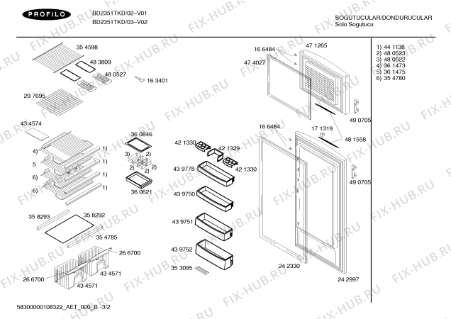 Взрыв-схема холодильника Profilo BD2351TKD - Схема узла 02