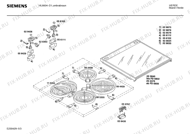 Взрыв-схема плиты (духовки) Siemens HL6604 - Схема узла 03