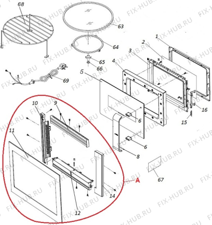 Взрыв-схема микроволновой печи Gorenje BM6250 ORA S (408641, MEG555B) - Схема узла 02