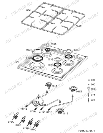 Взрыв-схема плиты (духовки) Electrolux EKK954506W - Схема узла Hob