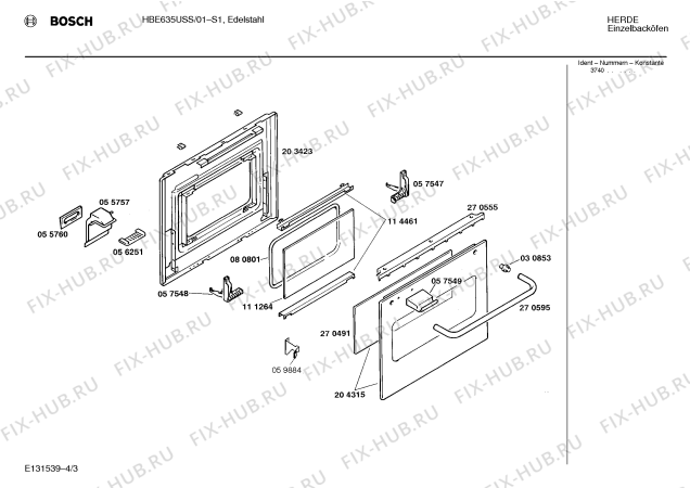 Взрыв-схема плиты (духовки) Bosch HBE635USS - Схема узла 03