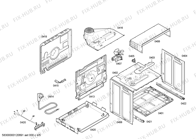 Взрыв-схема плиты (духовки) Bosch HBN424551E - Схема узла 04
