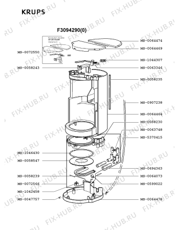 Взрыв-схема кофеварки (кофемашины) Krups F3094290(0) - Схема узла YP001627.0P2