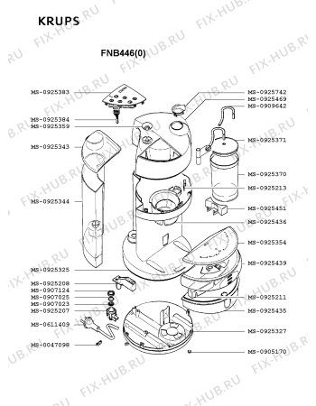 Взрыв-схема кофеварки (кофемашины) Krups FNB446(0) - Схема узла HP001884.5P4