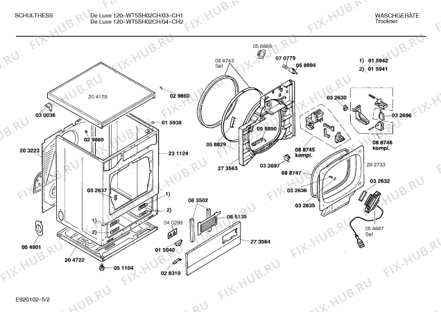 Схема №5 WT5SH03CH Schulthess De Luxe 120 с изображением Панель для сушилки Bosch 00282437