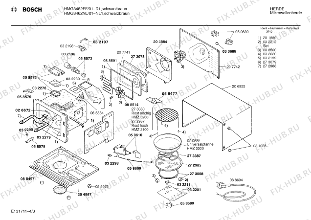 Взрыв-схема микроволновой печи Bosch HMG3462NL - Схема узла 03