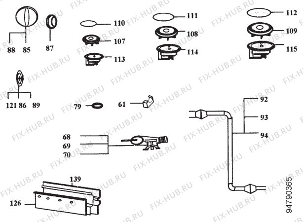 Взрыв-схема плиты (духовки) Zanussi Z531B1BUTANO - Схема узла Section 4
