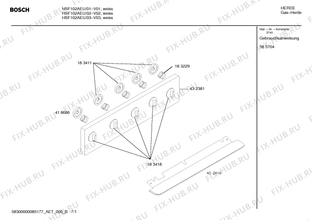 Схема №4 HSF102AEU с изображением Панель управления для плиты (духовки) Bosch 00432381