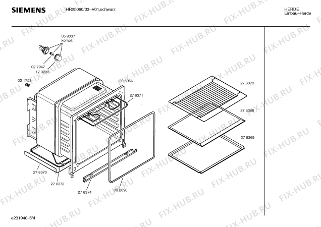 Взрыв-схема плиты (духовки) Siemens HR25060 - Схема узла 04