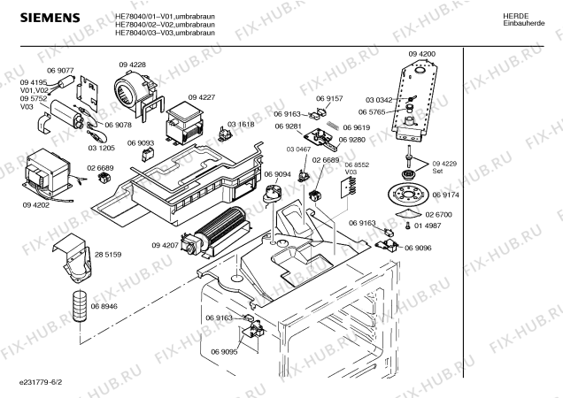 Взрыв-схема плиты (духовки) Siemens HE78040 - Схема узла 02