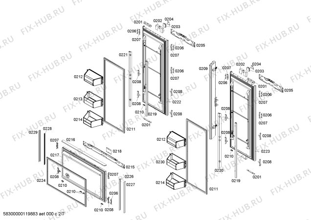 Взрыв-схема холодильника Gaggenau RY491700 - Схема узла 02