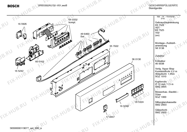 Схема №2 SRS5302AU с изображением Инструкция по эксплуатации для посудомоечной машины Bosch 00697525