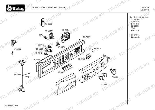 Схема №3 3TI828A TI828 с изображением Кабель для стиралки Bosch 00481637