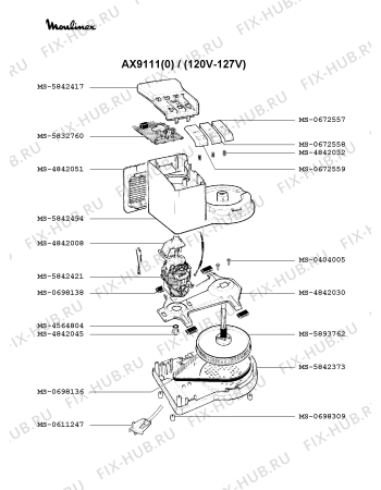 Взрыв-схема кухонного комбайна Moulinex AX9111(0) - Схема узла LP000596.1P2