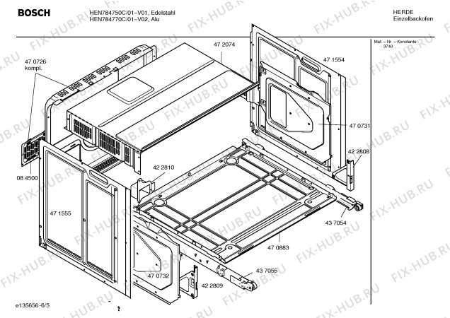 Взрыв-схема плиты (духовки) Bosch HEN784750C - Схема узла 05