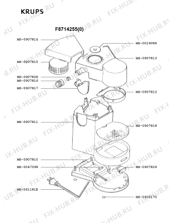 Взрыв-схема кофеварки (кофемашины) Krups F8714255(0) - Схема узла 7P001847.5P3