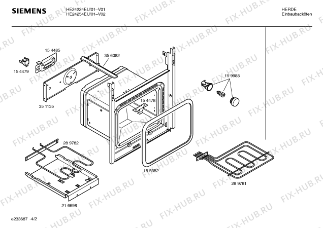 Взрыв-схема плиты (духовки) Siemens HE24254EU - Схема узла 02