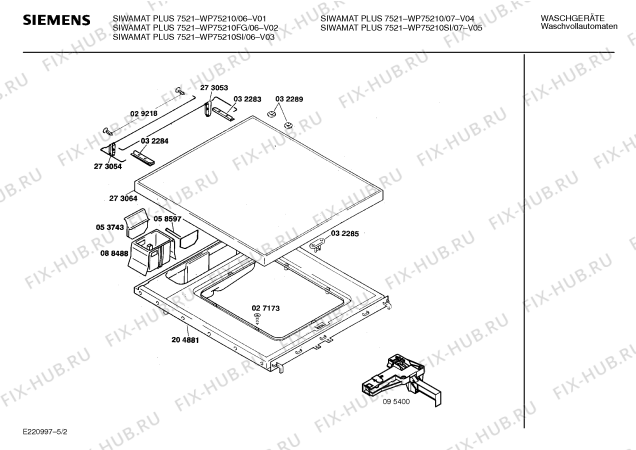 Схема №2 WP75210SI SIWAMAT PLUS 7521 с изображением Вкладыш в панель для стиральной машины Siemens 00285690