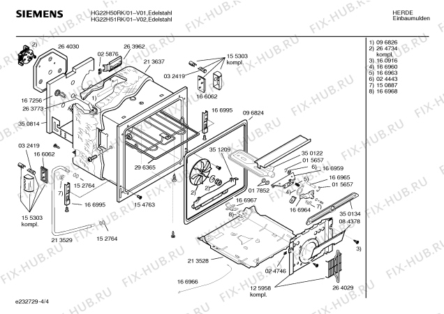 Взрыв-схема плиты (духовки) Siemens HG22H50RK - Схема узла 04
