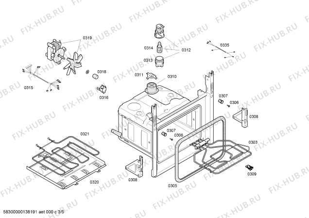 Взрыв-схема плиты (духовки) Bosch HBA43T450 - Схема узла 03