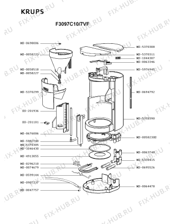Взрыв-схема кофеварки (кофемашины) Krups F3097C10/7VF - Схема узла 9P004616.1P2