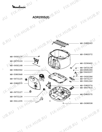 Взрыв-схема тостера (фритюрницы) Moulinex ADR255S(0) - Схема узла 1P002433.7P2