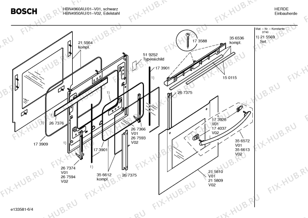 Схема №4 HBN4950AU с изображением Инструкция по эксплуатации для плиты (духовки) Bosch 00526828