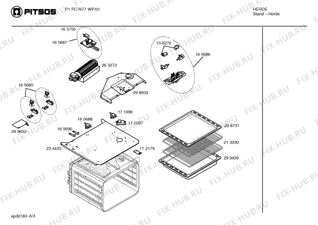 Взрыв-схема плиты (духовки) Pitsos P1PC7677WP - Схема узла 03