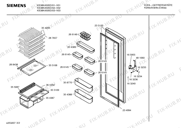 Взрыв-схема холодильника Siemens KS38K450SD - Схема узла 02